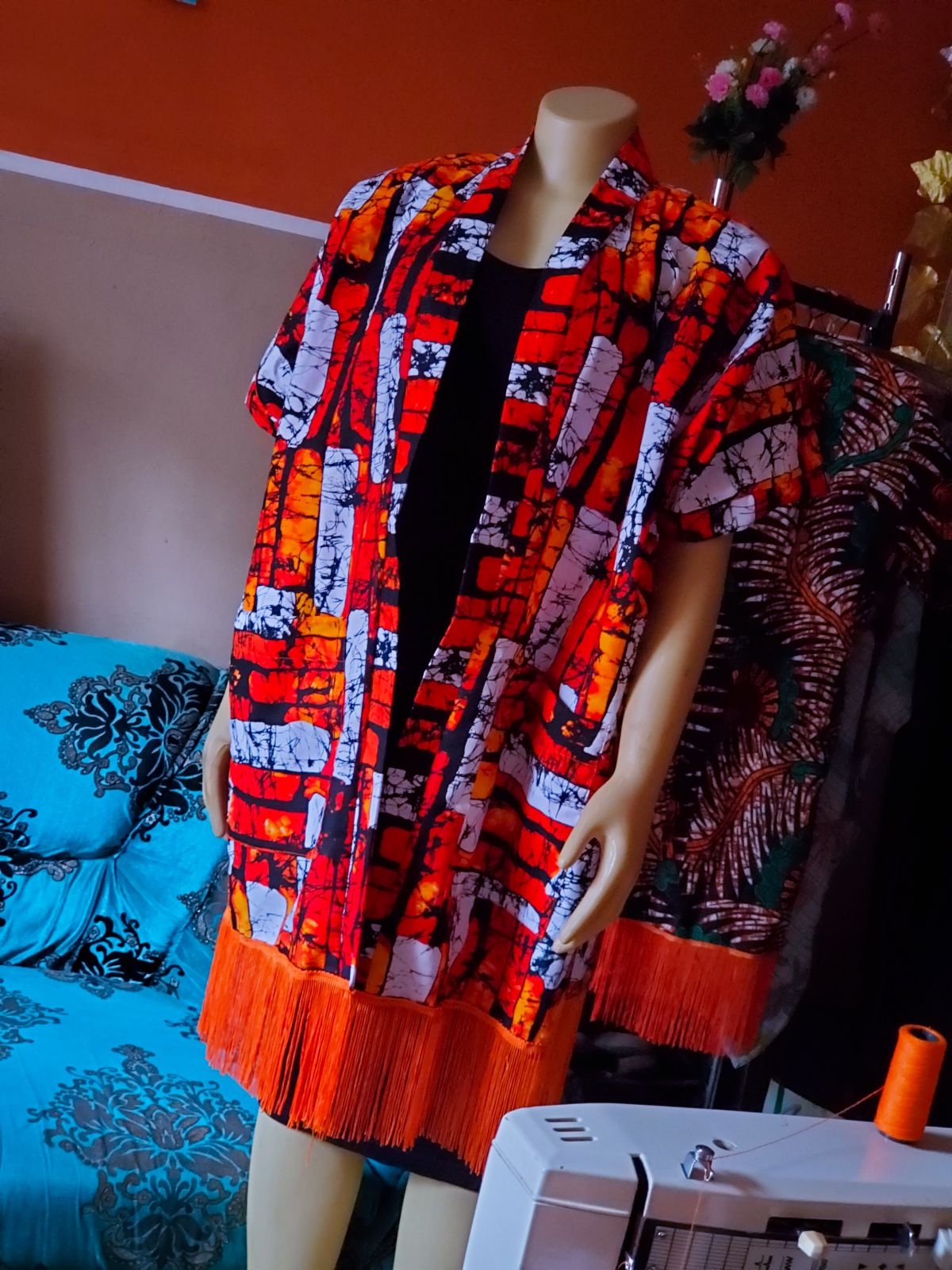 Fringed Ankara Kimono Jacket