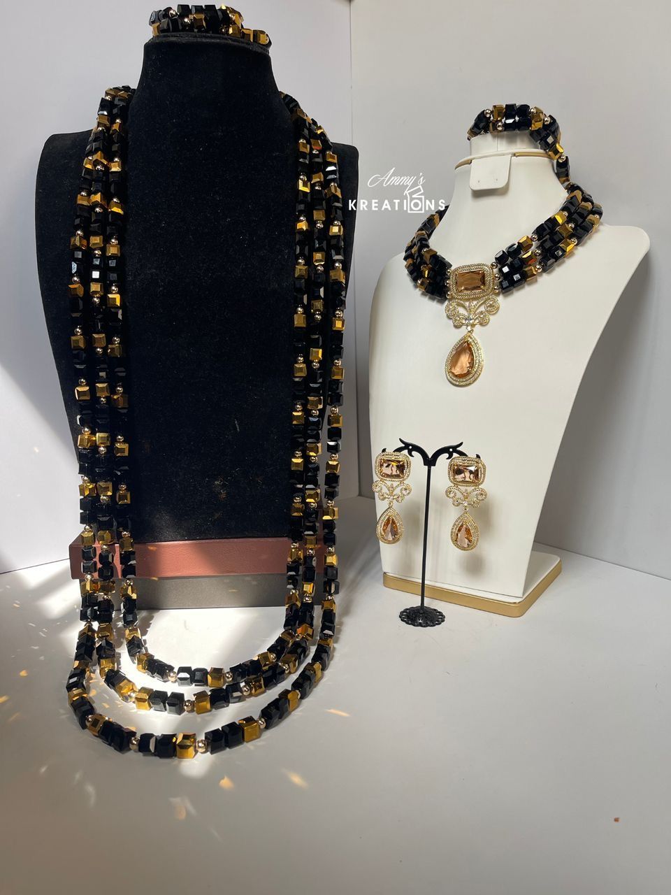 Balck and Gold Sugar Bead Couple Necklace